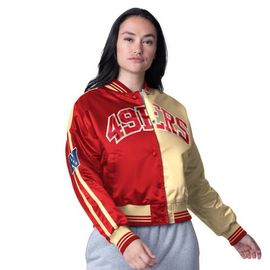 STARTER Women's Starter Scarlet/Gold San Francisco 49ers Zone Blitz Cropped Full-Snap Satin Jacket 