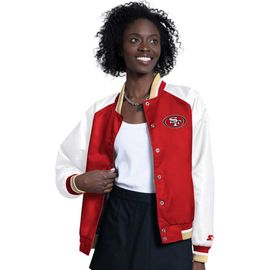 STARTER Women's Starter Scarlet/White San Francisco 49ers Raglan Blitz Full-Snap Varsity Jacket 