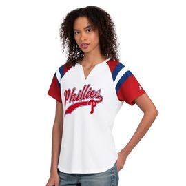 STARTER Women's Starter White Philadelphia Phillies Game On Notch Neck Raglan T-Shirt 