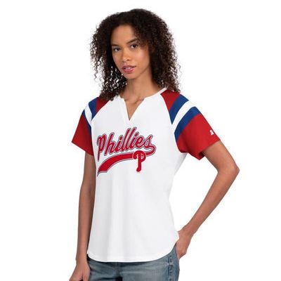 STARTER Women's Starter White Philadelphia Phillies Game On Notch Neck Raglan T-Shirt 