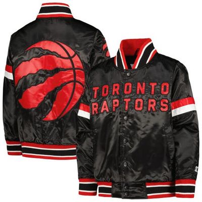 STARTER Youth Starter Black Toronto Raptors Home Game Varsity Satin Full-Snap Jacket 