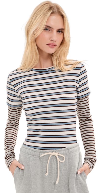 State & Lake State & Lake Eli Double Layer Tee Slate/Grey Stripe