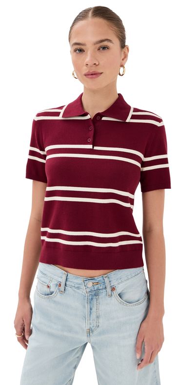State & Lake State & Lake Short Sleeve Striped Polo Oxblood/White