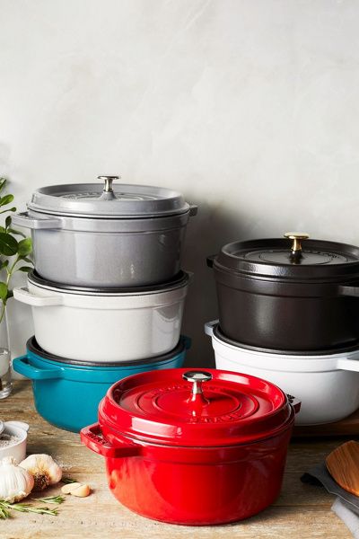 Staub Staub Cast Iron 4-qt Round Cocotte in White at Urban Outfitters