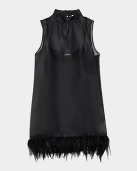 STAUD Albee Feather-Embellished Silk Mini Dress