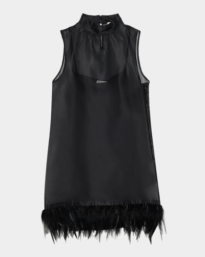 STAUD Albee Feather-Embellished Silk Mini Dress