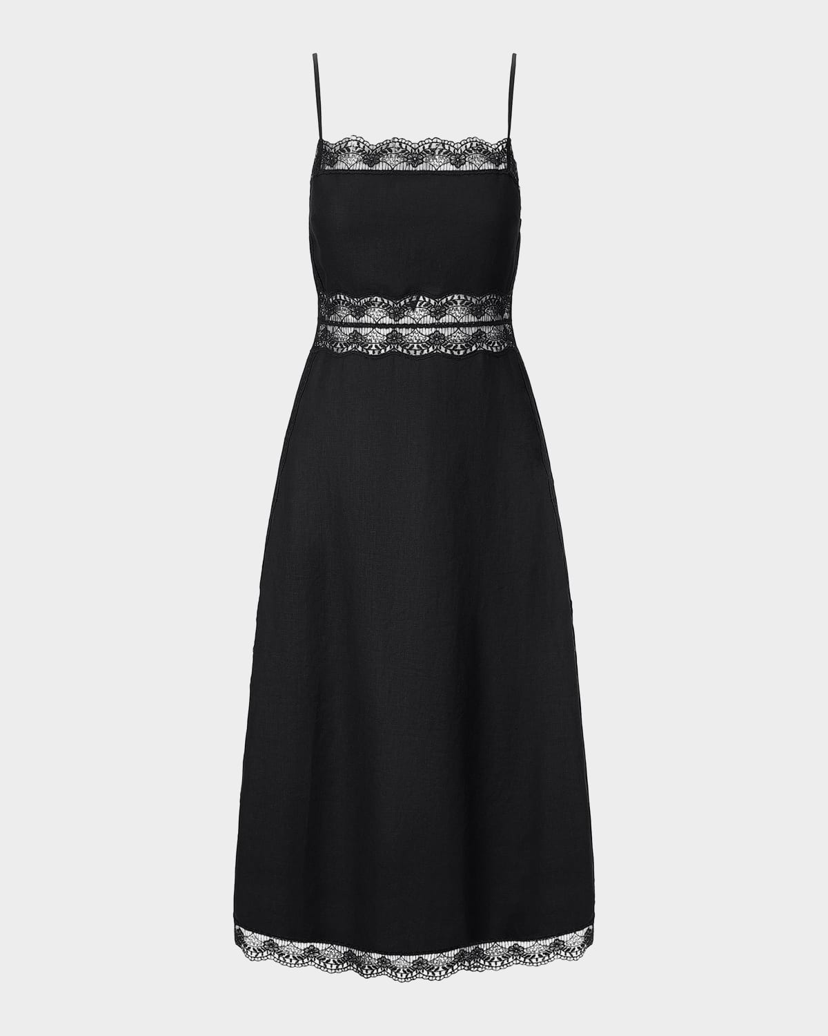 STAUD Amalina Lace-Trim Linen Midi Dress