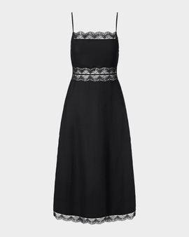 STAUD Amalina Lace-Trim Linen Midi Dress