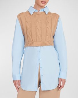 STAUD Cooper Knit Vest and Poplin Long-Sleeve Combo Shirt