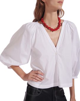 STAUD Dill Puff-Sleeve Button-Front Top