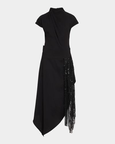 STAUD Effie Embellished Asymmetric High-Neck Dress