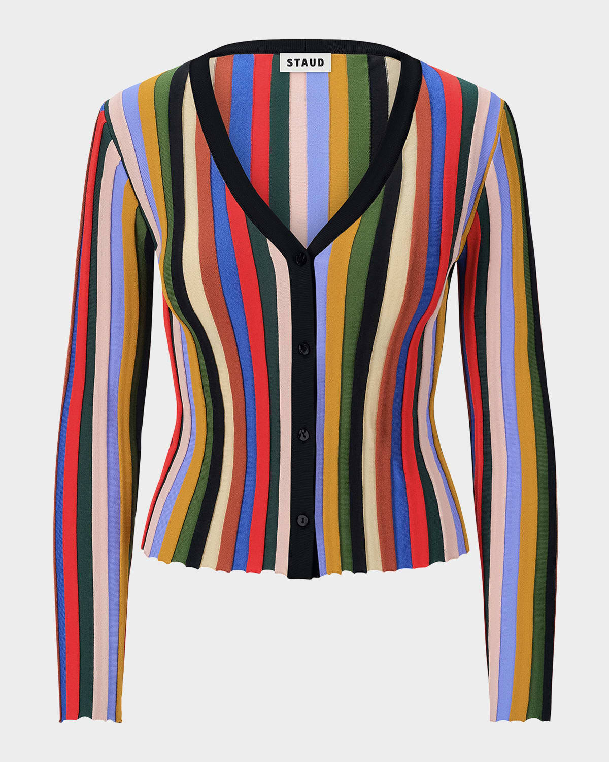 STAUD Ezra Striped Button-Down Cardigan