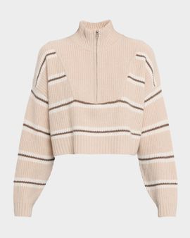 STAUD Hampton Stripe Cashmere Cropped Sweater