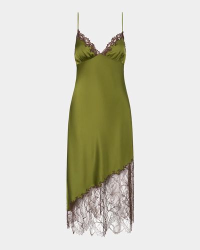 STAUD Lara Lace-Trim Silk Dress