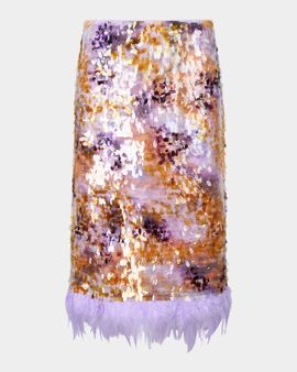 STAUD Lark Sequined Feather-Hem Skirt