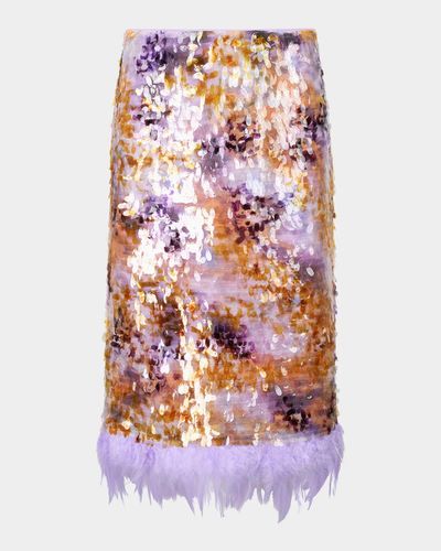 STAUD Lark Sequined Feather-Hem Skirt