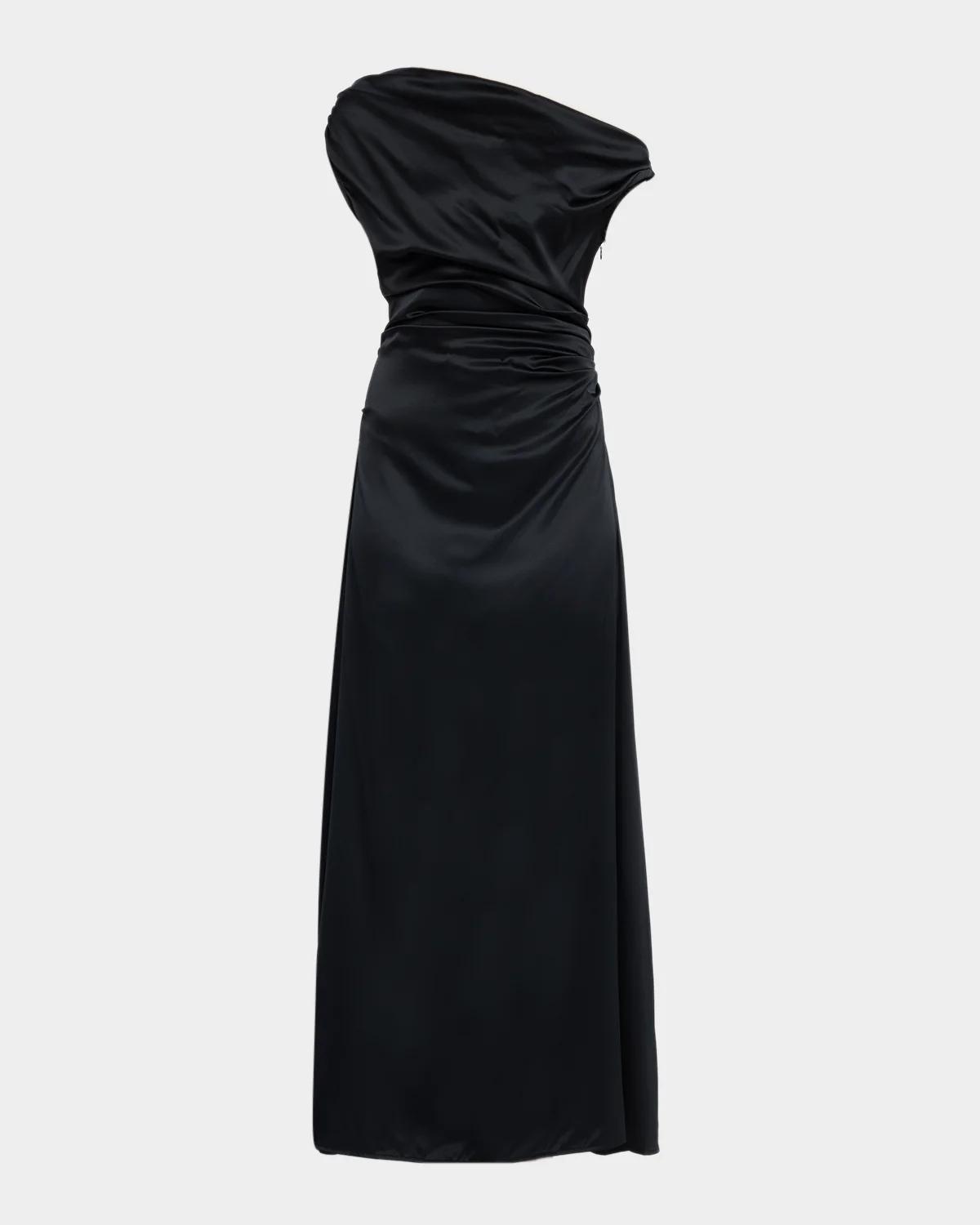 STAUD Phare Draped One-Shoulder Stretch Silk Midi Dress