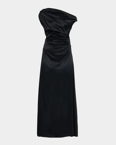 STAUD Phare Draped One-Shoulder Stretch Silk Midi Dress