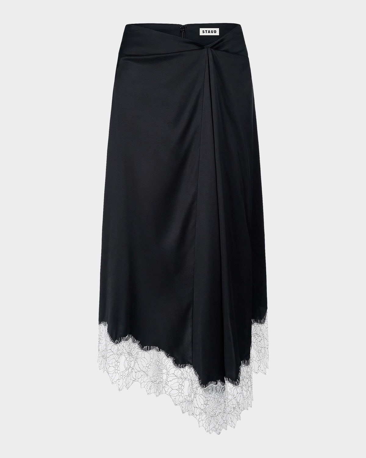 STAUD Sonoma Lace-Trim Silk Midi Skirt