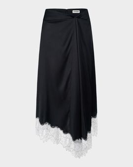 STAUD Sonoma Lace-Trim Silk Midi Skirt