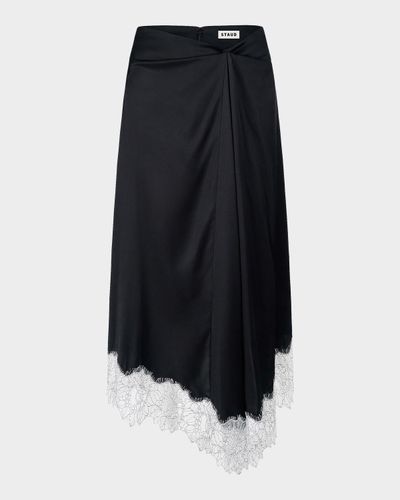 STAUD Sonoma Lace-Trim Silk Midi Skirt