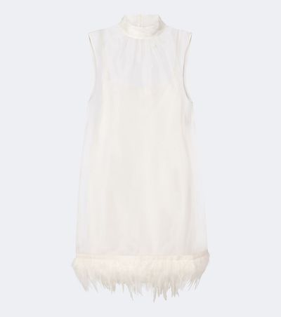 Staud Staud Albee feather-trimmed silk minidress