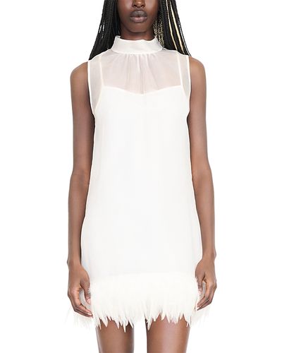 Staud Staud Albee Feather Trim Mini Dress