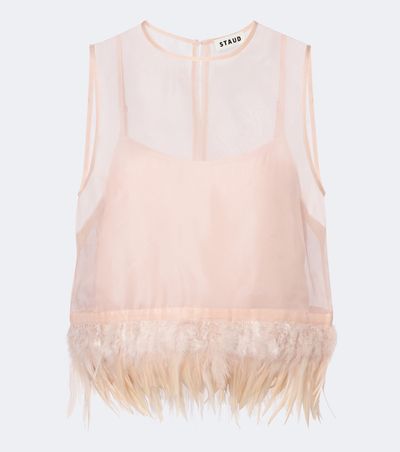 Staud Staud Avi feather-trimmed silk top
