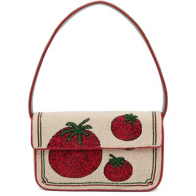 Staud Staud Beige & Red Tommy Beaded Bag