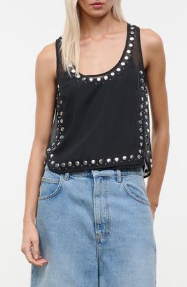 STAUD STAUD Cara Sheer Studded Sleeveless Top
