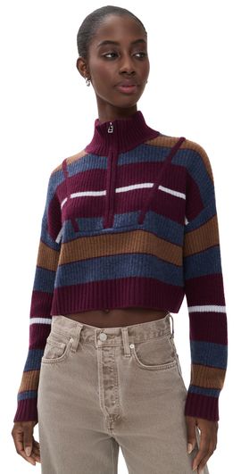 STAUD STAUD Cropped Hampton Cashmere Sweater Monaco Stripe