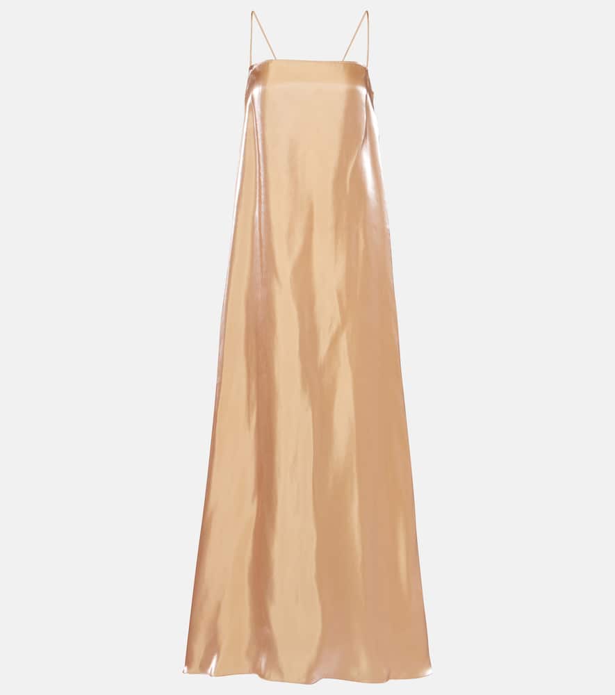 staud satin slip maxi dress Staud Greta Fawn Mother Of Pearl Silk Maxi Dress