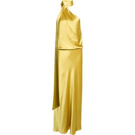 STAUD STAUD Estelle Crepe Back Satin Asymmetric Halter Neck Dress