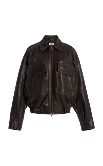 STAUD STAUD Eugene Distressed Leather Jacket Brown L