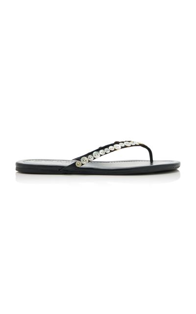 STAUD STAUD Freja Embellished Leather Thong Sandals Black IT 38