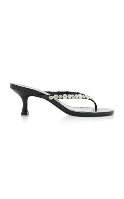 STAUD STAUD Freja Embellished Leather Thong Sandals Black IT 38.5