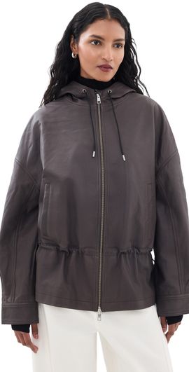 STAUD STAUD Gondola Lambskin Leather Jacket Earth