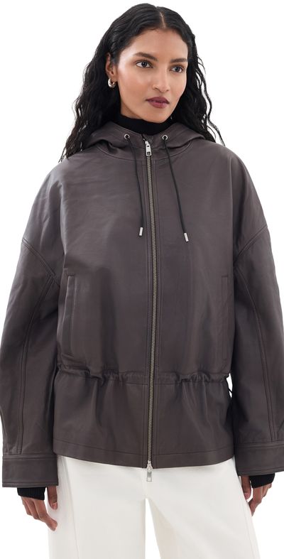 STAUD STAUD Gondola Lambskin Leather Jacket Earth