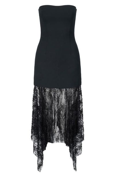 STAUD STAUD Jolie Strapless Sequin Mesh Hem Midi Dress