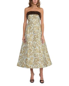 Staud Staud Kennedy Faux Fur Trim Midi Dress