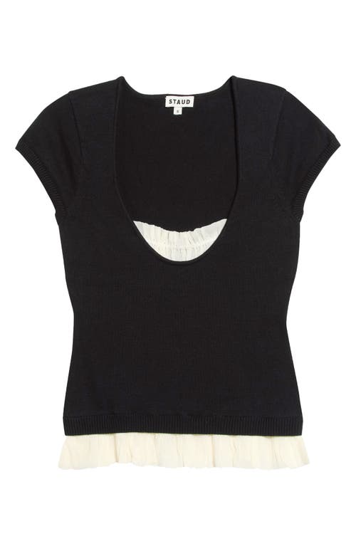STAUD STAUD Marin Chiffon Trim Short Sleeve Sweater