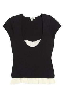 STAUD STAUD Marin Chiffon Trim Short Sleeve Sweater