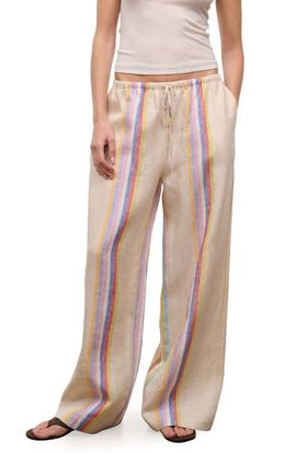 STAUD STAUD Mateo Placed Stripe Linen Drawstring Pants