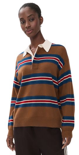 STAUD STAUD Michael Cashmere Polo Sweater Savoy Stripe