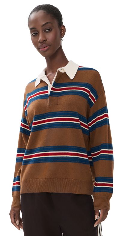 STAUD STAUD Michael Cashmere Polo Sweater Savoy Stripe