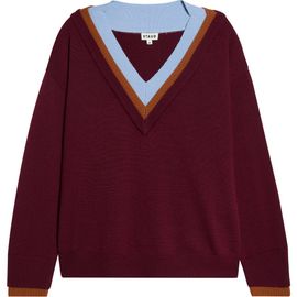 STAUD STAUD Norman Contrast Detail V-Neck Merino Wool Sweater