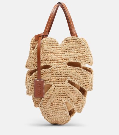 Staud Staud Palm leather-trimmed raffia top-handle bag