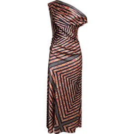 STAUD STAUD Portia One-Shoulder Stripe Silk Midi Dress