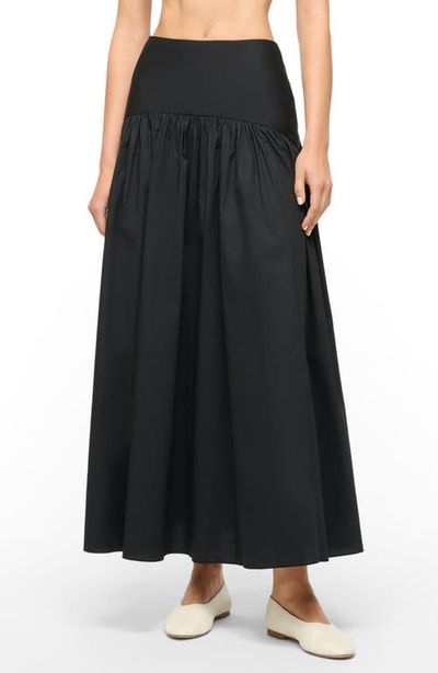 STAUD STAUD Procida Asymmetric Gathered Stretch Cotton A-Line Skirt