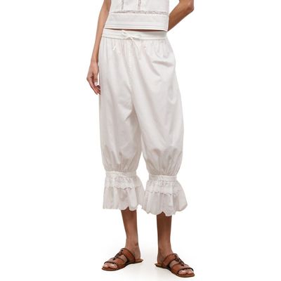 STAUD STAUD Renzo Embroidered Lace Detail Crop Cotton Pants